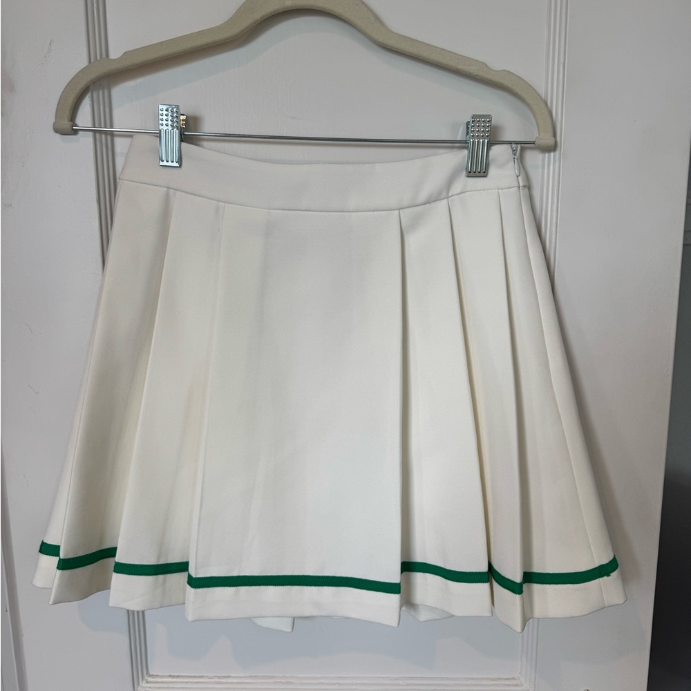English Factory White Mini Skirt with Green Trim
